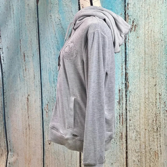 CALVIN KLEIN NWT Heather Granite Grey Velour Logo Zip Hoodie - Picture 12 of 13